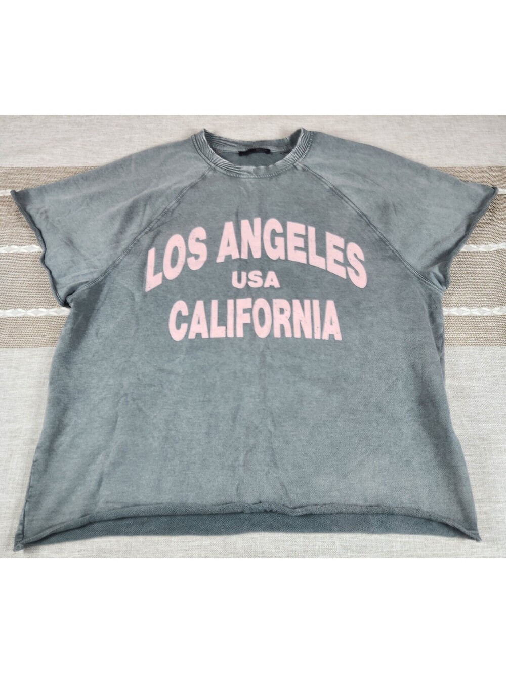 ZARA Women's Gray & Pink “Los Angeles California USA” Statement T-Shirt Size S